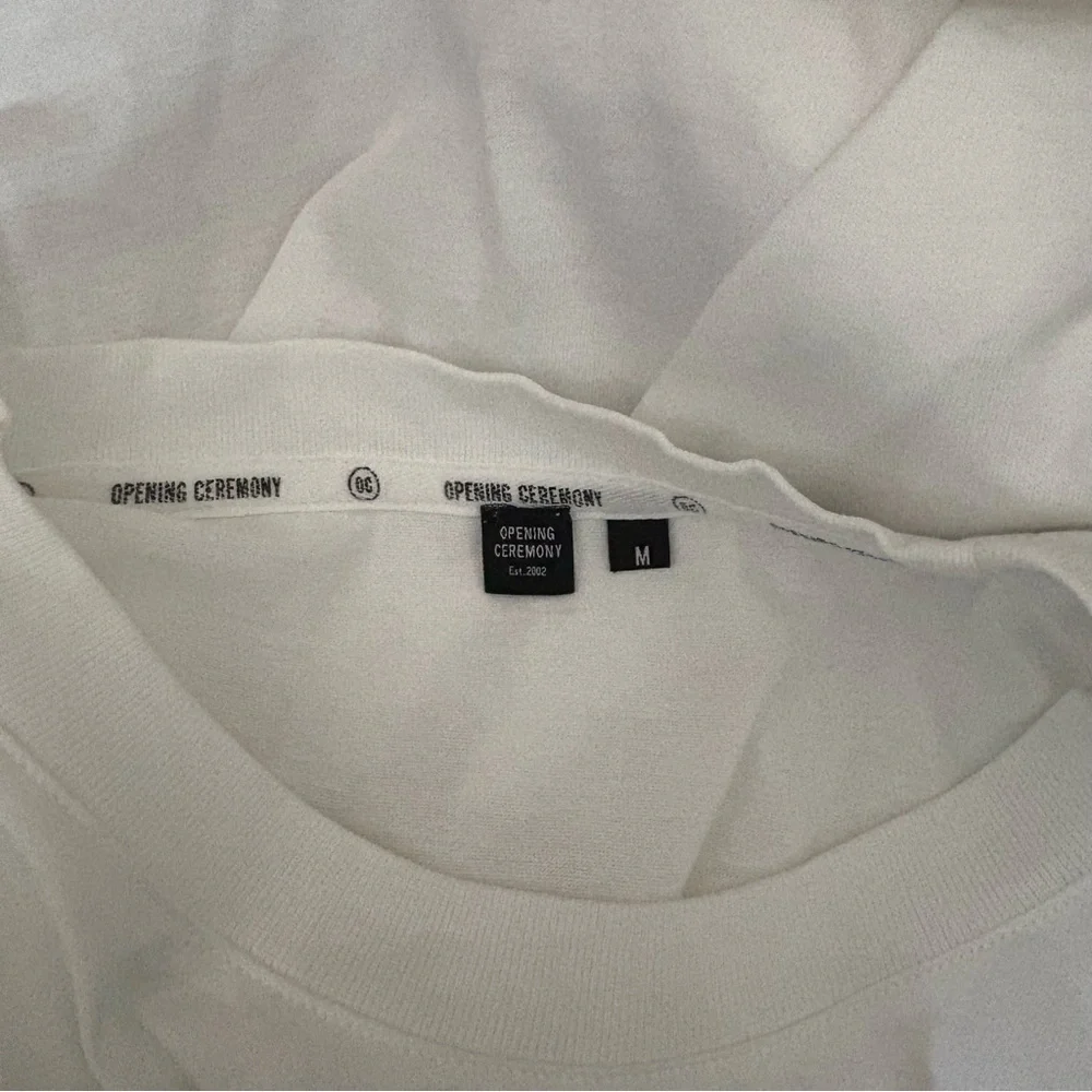 OPENING CEREMONY sz M White Crop Tee Top Short Sleeve Logo Band - Picture 7 of 8
